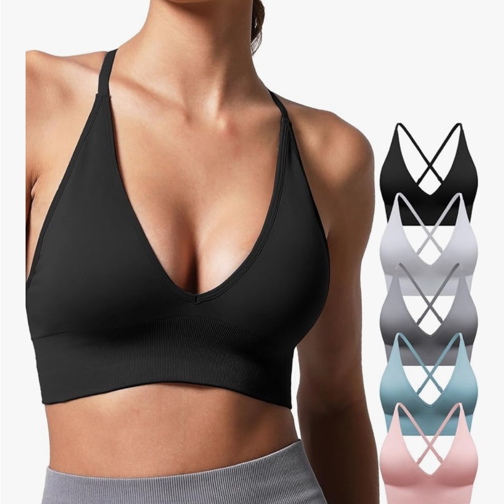 5 Pack - Wireless V-Neck Adjustable Seamless Sports/Yoga Bra
